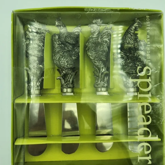 Rooster Chicken Hen Silver Boston Warehouse Cheese Dellarobbia‎ Spreaders Set 4 - Picture 4 of 4